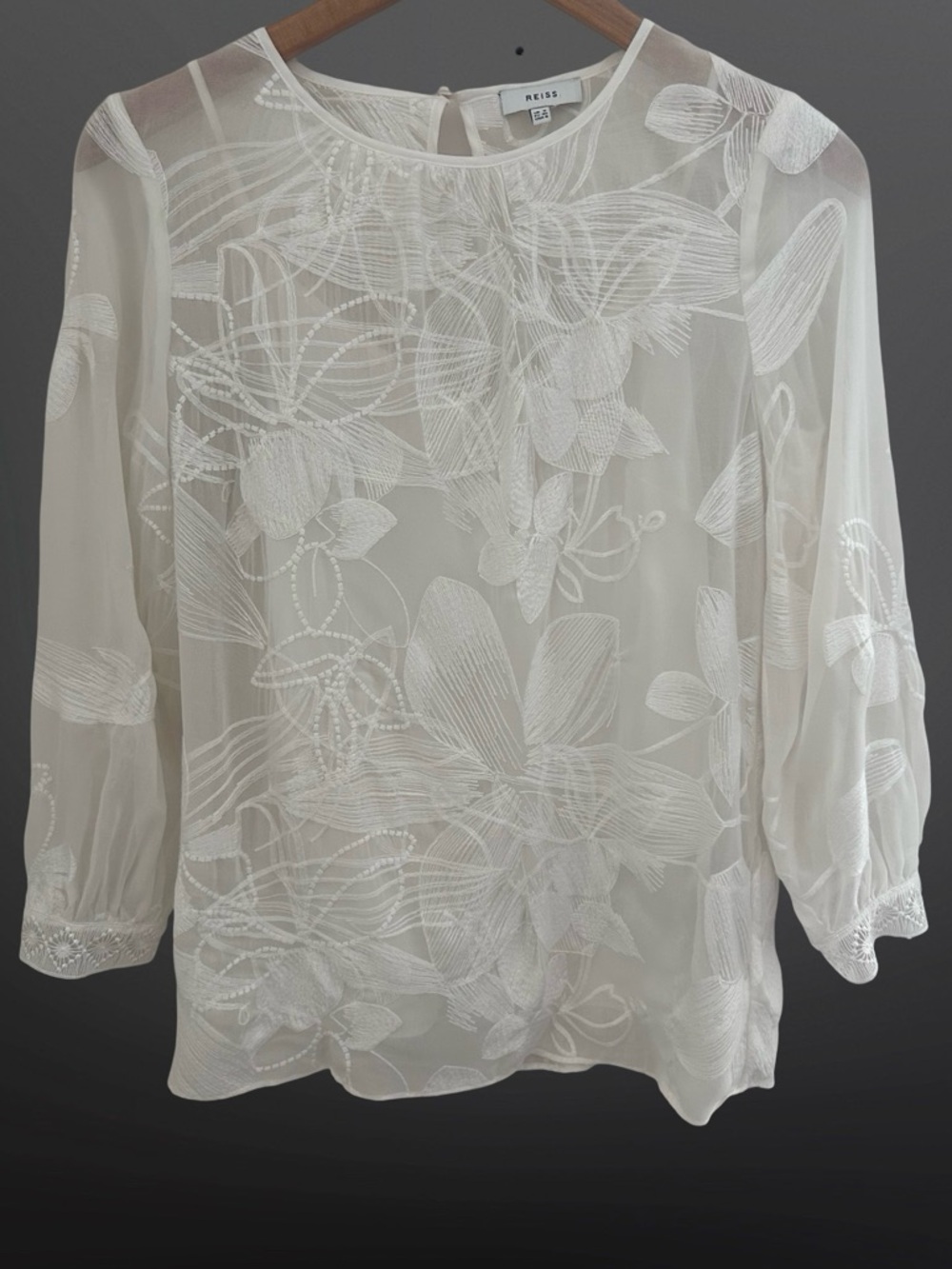 Reiss Rosie Floral Lace Blouse Ivory Size 4 - Picture 3 of 9